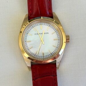 Cabochon Red Leather Watch